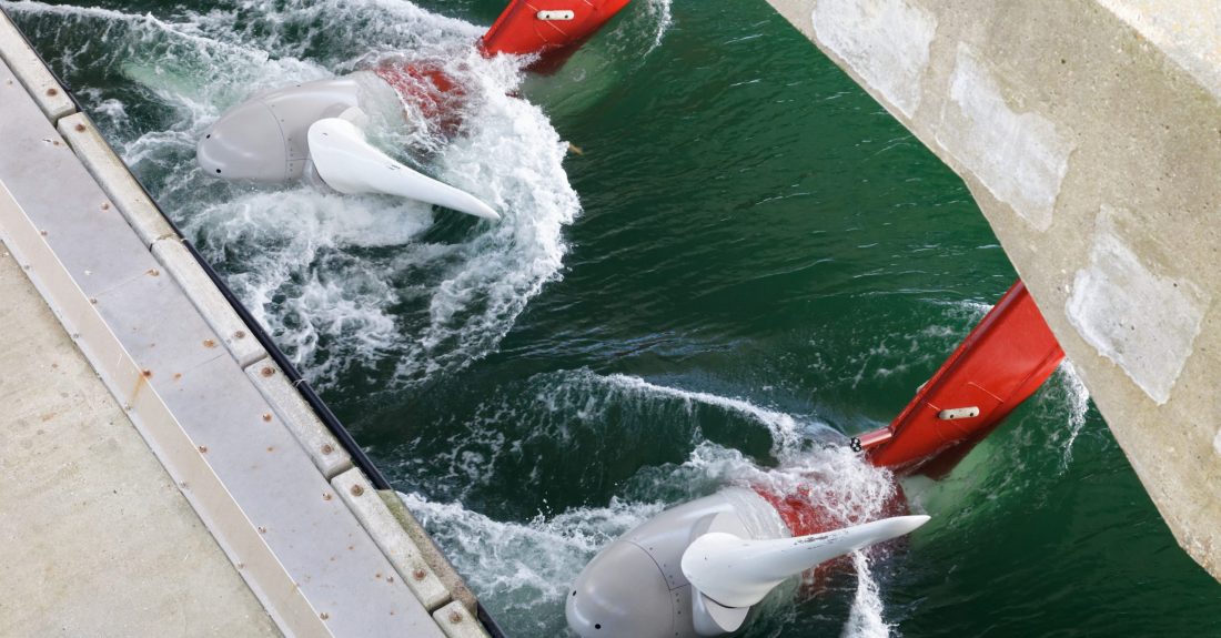 hydroelectric station with tidal turbines in the current